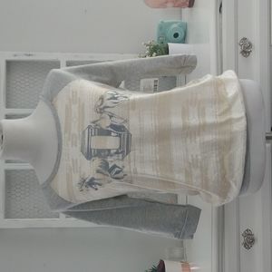 🆕Free People 3/4 sleeve light gray/ivory graphic tee